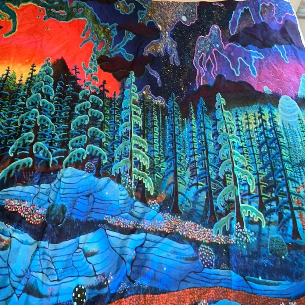 Vibrant Forest Shower Curtain Autistic Artist Art‎ Tapestry Wall Decor NEW